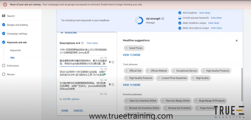 谷歌Search广告, 2022版手把手教你谷歌Search广告投放技巧: 10分钟谷歌广告教程 2/3, True-E