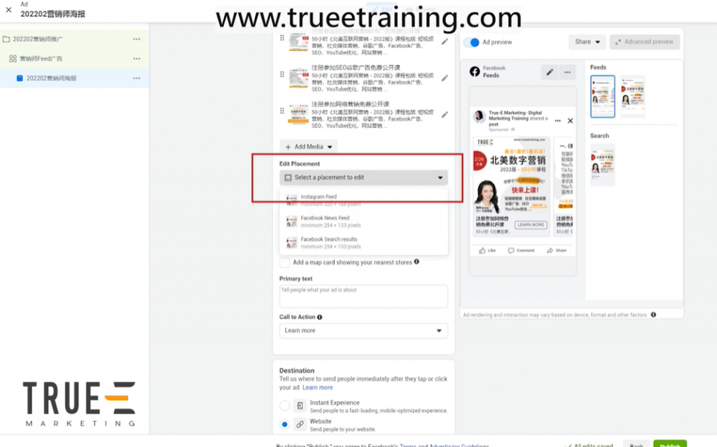 Facebook广告, 2022版手把手教你如何设置一个Facebook广告(meta广告）:10分钟谷歌广告教程 4/4, True-E
